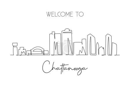 Illustration for One single line drawing Chattanooga city skyline, Tennessee. World historical town landscape. Best holiday destination postcard. Editable stroke trendy continuous line draw design vector illustration - Royalty Free Image