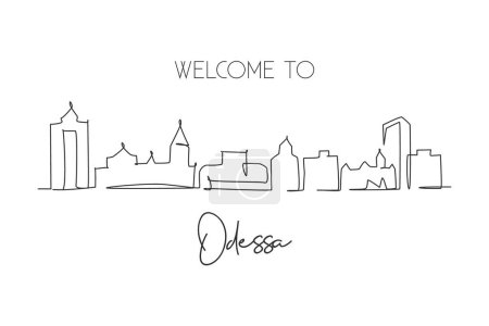 Illustration for One single line drawing Odessa city skyline, Texas. World historical town landscape postcard. Best holiday destination. Editable stroke trendy continuous line draw design vector graphic illustration - Royalty Free Image