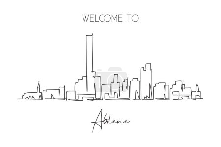 Illustration for Single continuous line drawing Abilene city skyline, Texas. Famous city scraper landscape. World travel home wall decor art poster print concept. Modern one line draw design vector illustration - Royalty Free Image