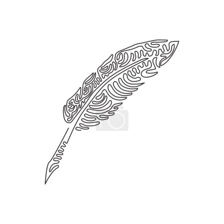 Einzeilige Zeichnung Federkiel-Logo mit schwarzem Tuschestreich, Kratzsymbol, klassische Papeterie-Illustration. Swirl curl style. Durchgehende Linie zeichnen Design Grafik Vektor Illustration