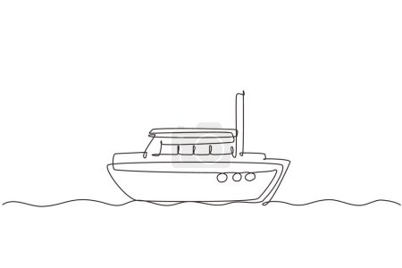 Continuous one line drawing cute boat toy. Cartoon transport for kids cards, baby shower, birthday invitation, house interior.