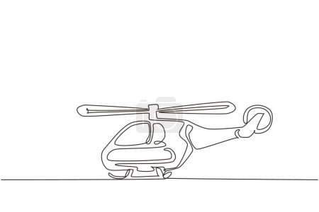 Illustration for Continuous one line drawing toy helicopter. Children toys, air vehicles. Flying helicopter, for transportation. Transport for flight in air. Single line draw design vector graphic illustration - Royalty Free Image