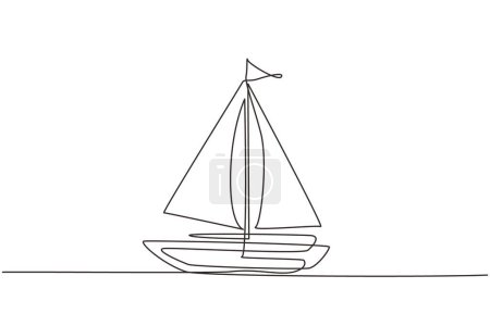 Téléchargez les illustrations : Ligne simple dessinant petit voilier, bateau, voilier, style plat. Icône ou symbole de bateau jouet, voilier, voilier à voiles blanches. Illustration vectorielle graphique de dessin en ligne continue - en licence libre de droit