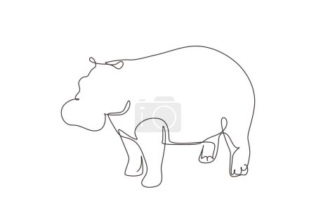 Téléchargez les illustrations : Une seule ligne dessin grand hippopotame mignon pour l'identité du logo de l'entreprise. Concept énorme de mascotte d'hippopotame sauvage pour le zoo national de safari. Illustration vectorielle graphique de dessin en ligne continue moderne - en licence libre de droit