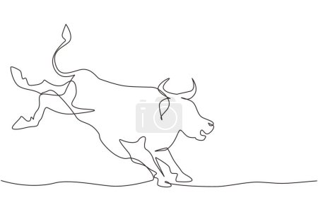 Ilustración de Dibujo de una sola línea toro desenfrenado retroceder en la arena de rodeo. Rodeo de toros fuerte con patas traseras levantadas o patadas poderosas. Toro de rodeo enojado. Dibujo de línea continua diseño gráfico vector ilustración - Imagen libre de derechos