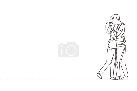 Continuous one line drawing dominant relationship. Romantic couple in love kissing and hugging. Happy man and woman celebrating wedding anniversary. Single line draw design vector graphic illustration