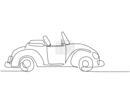 Illustration for Single continuous line drawing old retro convertible car parked at city street. Symbol of collectors car and automotive. Vintage motor vehicle. Dynamic one line draw graphic design vector illustration - Royalty Free Image