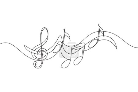 Illustration for Single continuous line drawing music symbols. music note. Musical symbol in one linear minimalist style. Trendy abstract wave melody. Vector outline sketch of sound. One line draw graphic design - Royalty Free Image