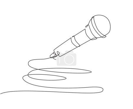 Illustration for Single one line drawing microphone for karaoke. Illustration on white background. Mic equipment for sing a song at karaoke festival. Modern continuous line draw design graphic vector illustration - Royalty Free Image