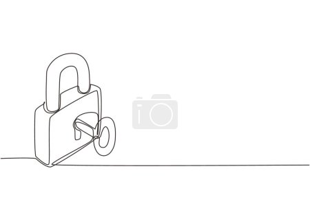 Single continuous line drawing key and lock. Security padlock, locked and unlocked. Safety lock with key icon. Success, solution, opportunity and safety concept. One line draw graphic design vector