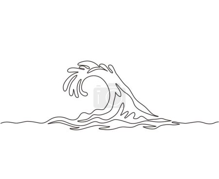 Ilustración de Línea continua única que dibuja ondas oceánicas aisladas sobre fondo blanco, también idea del logotipo. Salpicaduras de agua oleaje giro aislado chispas interruptor. Una línea dibujar ilustración vectorial diseño gráfico - Imagen libre de derechos