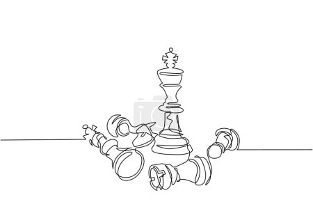 Illustration for Single one line drawing leader success concept. Hand drawn queen chess figure as symbol of leadership. Successful challenge isolated. Modern continuous line draw design graphic vector illustration - Royalty Free Image