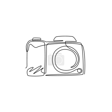 Single continuous line drawing photo camera icon. Photography and photo studio logo. Business sign, identity, label, badge and branding for business. One line draw graphic design vector illustration