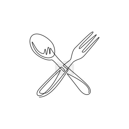 Einzeilige Zeichnung Gabellöffel Logo-Symbol. Leckeres Essen Lieferung, Catering-Business-Restaurant, Fast-Food-Bereich Symbol flach isoliert. Moderne kontinuierliche Linienzeichnung Design Grafik Vektor Illustration