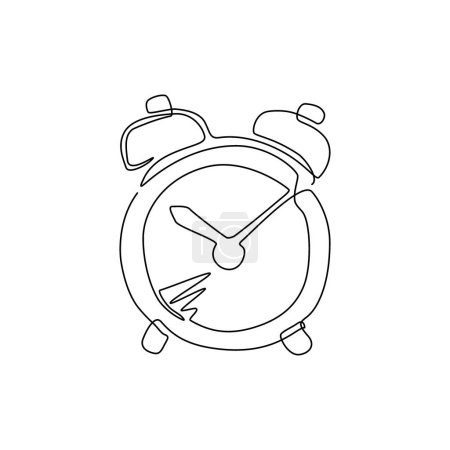 Illustration for Continuous one line drawing hand drawn alarm clock isolated on white background. Vector old-fashioned illustration. Modern calligraphy style set. Single line draw design vector graphic illustration - Royalty Free Image