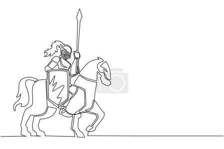Ilustración de Una sola línea de dibujo medieval caballero armado a caballo. Carácter militar antiguo histórico. Príncipe con lanza y escudo. Un luchador antiguo. Diseño de línea continua ilustración vectorial gráfica - Imagen libre de derechos