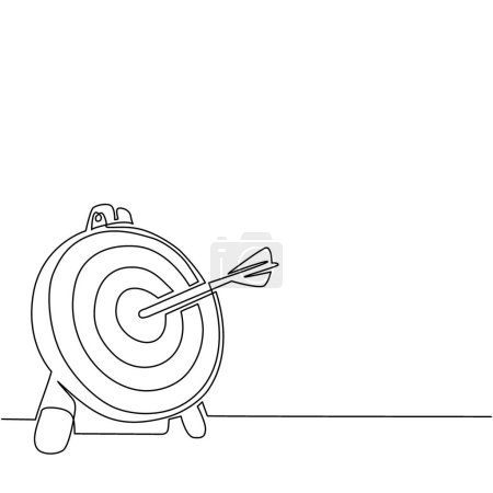 Illustration for Single continuous line drawing arrow hitting target mark. Arrow exactly into goal of dartboard. Accuracy business strategy, successful and victory. One line draw graphic design vector illustration - Royalty Free Image