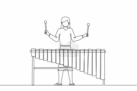 Illustration for Continuous one line drawing woman percussion player play marimba. Young female musician playing traditional Mexican marimba instrument at music festival. Single line design vector graphic illustration - Royalty Free Image