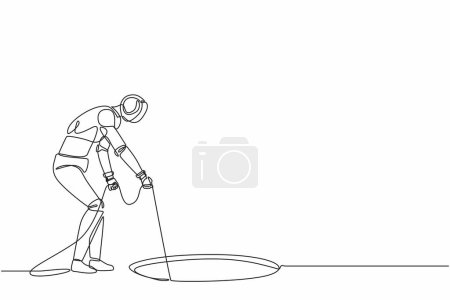 Ilustración de Robot de dibujo continuo de una línea estirar la cuerda en el agujero. Me pregunto, mirando el agujero. Organismo cibernético robot humanoide. Desarrollo robótico futuro. Ilustración vectorial de diseño de línea única - Imagen libre de derechos