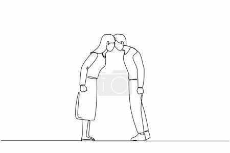 Continuous one line drawing couple man and woman arguing scream at each other engaged in family fight. Stubborn angry husband and wife yell shout, argue quarrel at home. Single line draw design vector