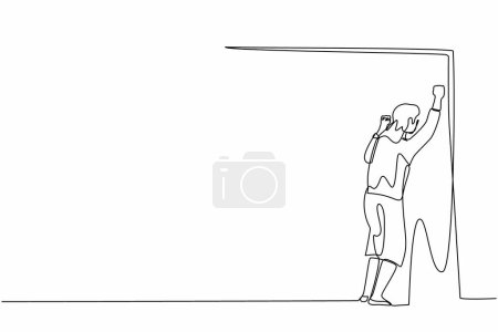 Illustration for Continuous one line drawing businesswoman crying sad lost her opportunity. Depressed office worker wailing on wall losing her job. Depressive disorder, sorrow. Single line draw design vector graphic - Royalty Free Image