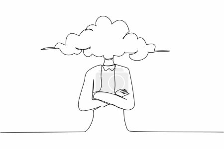 Illustration for Single continuous line drawing cloud head businesswoman. Woman with empty head and cloud instead. Distracted, daydreaming, absent. Business metaphor. One line draw graphic design vector illustration - Royalty Free Image