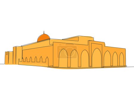 Ilustración de Dibujo de una sola línea de la mezquita o mezquita histórica islámica Jami Al Aqsa. Lugar santo a la oración por el Islam la gente concepto línea continua dibujar diseño vector ilustración - Imagen libre de derechos