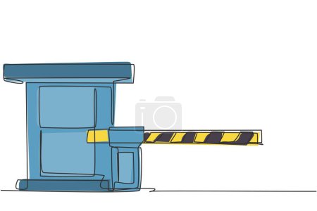 Illustration for Single continuous line drawing a striped barrier gate with guard posts, guarding the entrance to the most important offices in the nation's capital. One line draw graphic design vector illustration. - Royalty Free Image