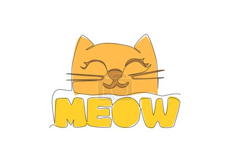 Una línea continua de dibujo de tipografía lindo y adorable animal cita - Meow para gatito gatito gato sonido. Diseño caligráfico para impresión, tarjeta, banner, póster. Ilustración de dibujo de línea única
