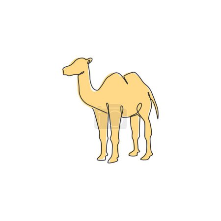 Illustration for One continuous line drawing of Arabian desert camel for livestock business logo identity. Dromedary animal concept for middle east countries zoo icon. Single line draw design vector illustration - Royalty Free Image