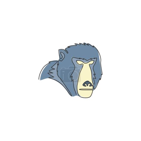 Ilustración de Una sola línea de dibujo de cabeza de babuino para la identidad del logotipo de la empresa. Lindo concepto de mascota animal de primates para icono corporativo. Dibujo de línea continua dinámica diseño gráfico vector ilustración - Imagen libre de derechos