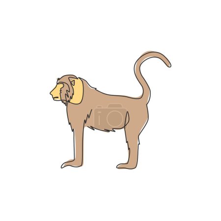 Ilustración de Dibujo de línea continua única de babuino caminante para la identidad del logotipo del zoológico nacional. Lindo concepto de mascota animal de primate para circo mostrar icono. Moderno dibujo de una línea diseño gráfico vector ilustración - Imagen libre de derechos