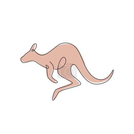 Illustration for Single continuous line drawing of adorable jumping kangaroo for national zoo logo identity. Australian animal mascot concept for travel tourism campaign icon. One line draw design vector illustration - Royalty Free Image