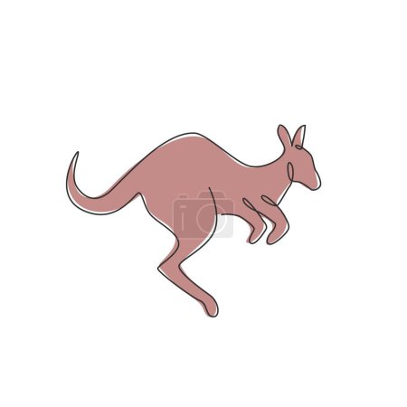 Illustration for Single continuous line drawing of adorable jumping kangaroo for national zoo logo identity. Australian animal mascot concept for travel tourism campaign icon. One line draw design vector illustration - Royalty Free Image