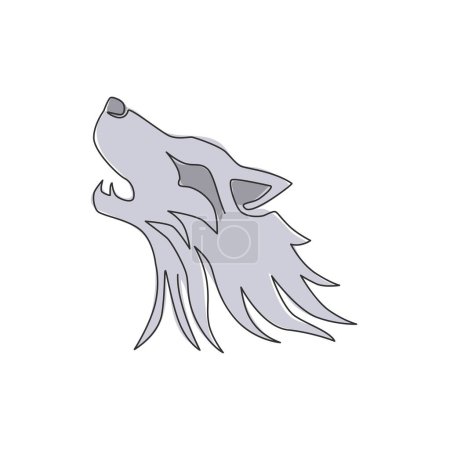 Illustration for One continuous line drawing of dangerous wolf head for business logo identity. Wolves mascot emblem concept for conservation park icon. Trendy single line draw design vector graphic illustration - Royalty Free Image