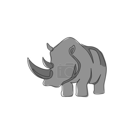Illustration for One continuous line drawing of strong white rhinoceros for company logo identity. African rhino animal mascot concept for national zoo safari. Single line draw vector graphic design illustration - Royalty Free Image