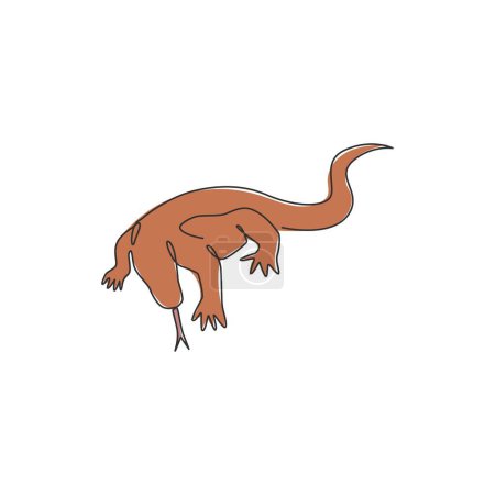 Ilustración de Una sola línea de dibujo de dragón komodo fuerte para la identidad del logotipo de la empresa. Peligroso concepto de mascota animal depredador para zoológico reptiliano. Dibujo de línea continua moderna ilustración vector gráfico - Imagen libre de derechos