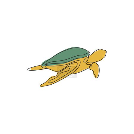 Téléchargez les illustrations : Un dessin de ligne continue de tortue marine sauvage pour l'identité du logo du parc aquatique. Concept mignon de mascotte d'animal reptile océan pour l'organisation de l'environnement. Illustration de dessin vectoriel à ligne unique - en licence libre de droit