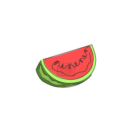 One continuous line drawing of sliced healthy organic watermelon for orchard logo identity. Fresh fruitage concept for fruit garden icon. Modern single line draw design graphic vector illustration