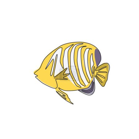 Illustration for Single continuous line drawing of adorable regal angelfish for company logo identity. Exotic angel fish mascot concept for aquarium show icon. Modern one line graphic draw design vector illustration - Royalty Free Image