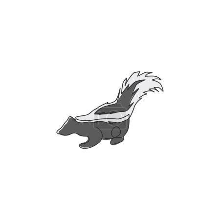 Téléchargez les illustrations : Un dessin en ligne continue de mignon mouffette rayée pour l'identité du logo. Mascotte de mammifère Mephitidae nord et sud-américain concept pour l'icône nationale du zoo. Illustration vectorielle de dessin monoligne moderne - en licence libre de droit