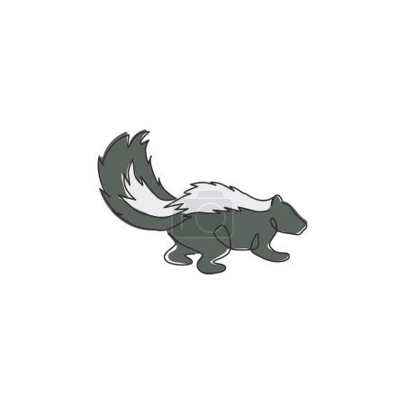 Illustration for One single line drawing of adorable striped skunk for company logo identity. Sprayer liquid with stink smell animal mascot concept for zoo icon. Modern continuous line draw design vector illustration - Royalty Free Image