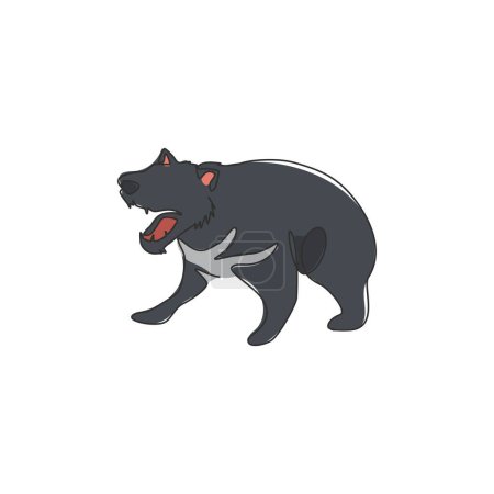 Illustration for Single one line drawing of furious tasmanian devil for organisation logo identity. Tasmanian island mascot concept for tourist attractor icon. Modern continuous line draw design vector illustration - Royalty Free Image