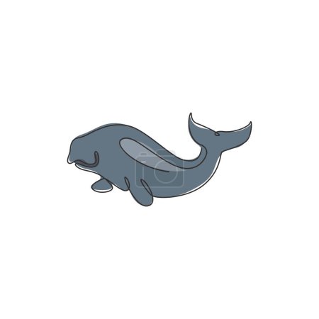 Téléchargez les illustrations : Dessin unique ligne continue de dugong adorable pour l'identité du logo de la compagnie maritime. Concept de mascotte de vache de mer pour l'icône du salon sea world. Illustration graphique vectorielle de dessin d'une ligne moderne - en licence libre de droit