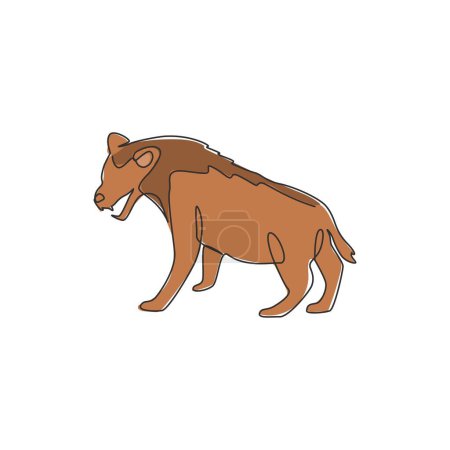 Téléchargez les illustrations : Dessin linéaire continu unique d'hyène féroce pour l'identité du logo de l'entreprise. Concept de mascotte d'animal carnivore pour l'icône du parc safari. Illustration graphique vectorielle de dessin d'une ligne moderne - en licence libre de droit