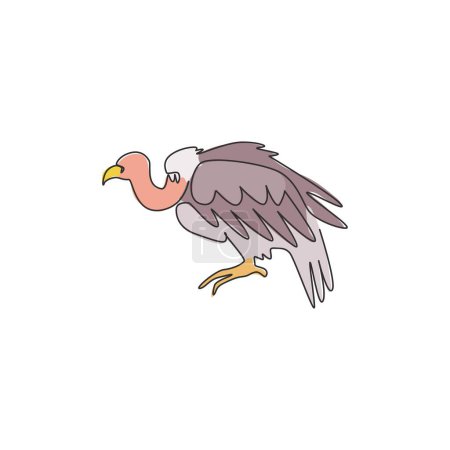 Téléchargez les illustrations : Dessin unique ligne continue de vautour mystère pour l'identité du logo de la fondation. Concept de mascotte d'oiseau Griffon pour icône nationale du zoo. Illustration vectorielle de dessin d'une ligne moderne - en licence libre de droit