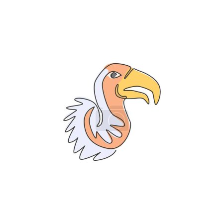 Téléchargez les illustrations : Un dessin unique de grand vautour pour l'identité du logo du zoo. Concept de mascotte d'oiseau de proie charognard pour l'icône du parc national de conservation. Illustration vectorielle de dessin continu moderne - en licence libre de droit