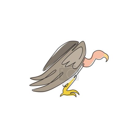 Téléchargez les illustrations : Un dessin en ligne continue de vautour effrayant pour l'identité du logo de la fondation. Grand concept de mascotte d'oiseau pour icône de conservation des oiseaux. Illustration vectorielle de dessin monoligne moderne - en licence libre de droit