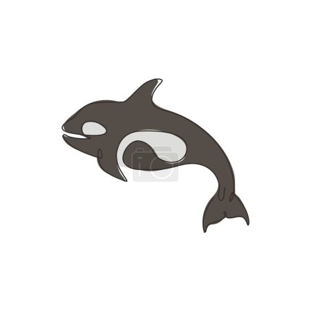 Ilustración de Una sola línea de dibujo de gran orca lindo para la identidad del logotipo de la empresa. Concepto de mascota de ballena Orcinus para el icono del zoológico acuático nacional. Moderna línea continua dibujo diseño vector ilustración - Imagen libre de derechos