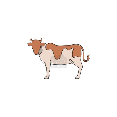 Illustration for One single line drawing of fat cow for husbandry logo identity. Mammal animal mascot concept for livestock icon. Continuous line draw design vector illustration graphic - Royalty Free Image